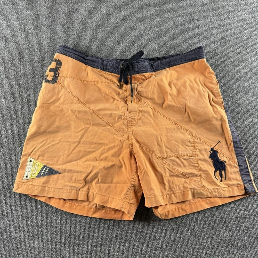 Polo Ralph Lauren Swim Shorts Mens 2XL Orange Big Pony Trunks Lined Graphic